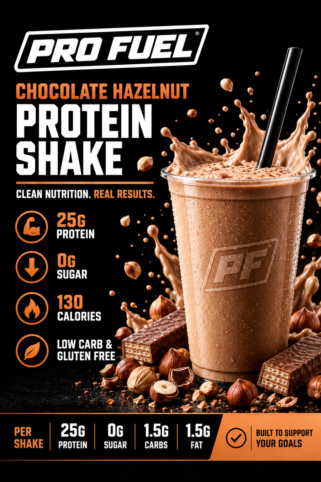 Pro Fuel chocolate hazelnut protein shake, 25g protein
