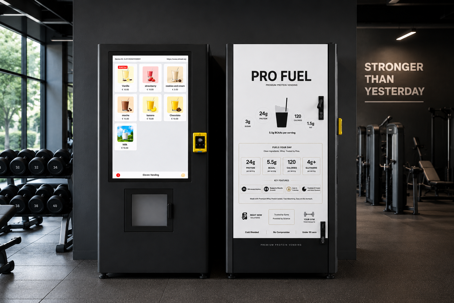 Pro Fuel protein shake machine — front view in a gym