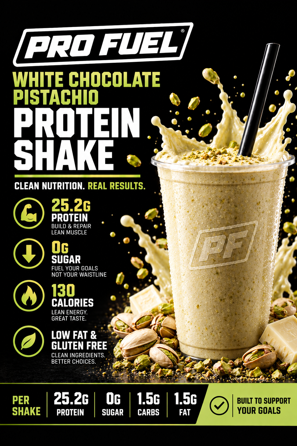 Pro Fuel white chocolate pistachio protein shake, 25g protein